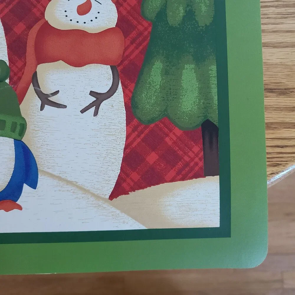 Holiday Time Vinyl Holiday Placemats Snowman And Penguin Print Set Of Four